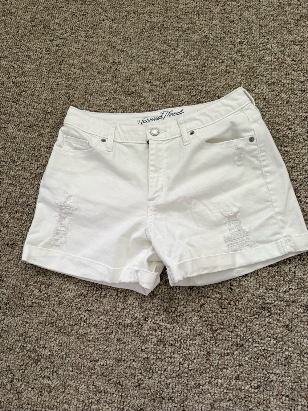 Universal Thread White Distressed Roll-Hem Denim Shorts